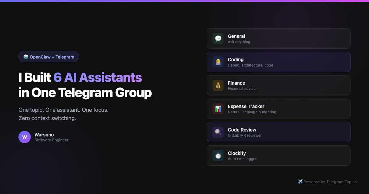 Saya Bikin 6 AI Assistant di Satu Telegram Group — dan Produktivitas Saya Meledak